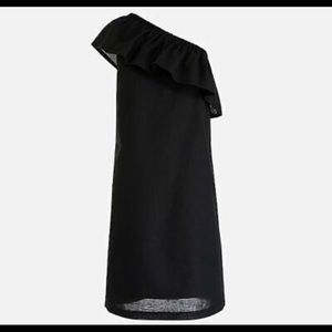 J Crew Dress Small One Shoulder Linen Shift Black